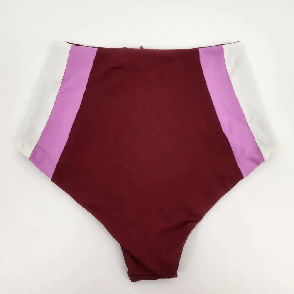 L*Space Portia Bikini Bottom in Burgundy Pink White Size Small High Waist - Picture 2 of 4